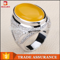 Classic design big stone ring jewelry wholesale platinum plating mens jewelry with lemon yellow agate